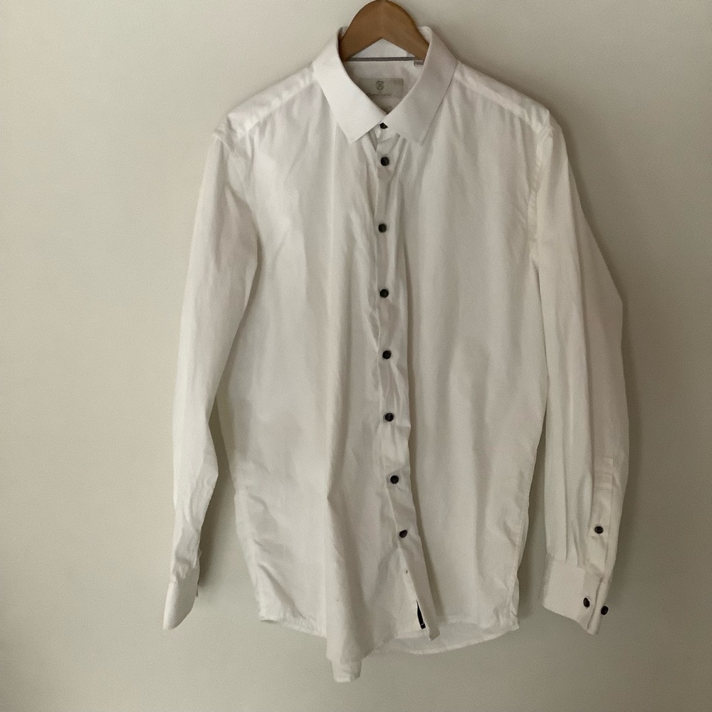 White Men's Dress Shirt with Contrast Buttons